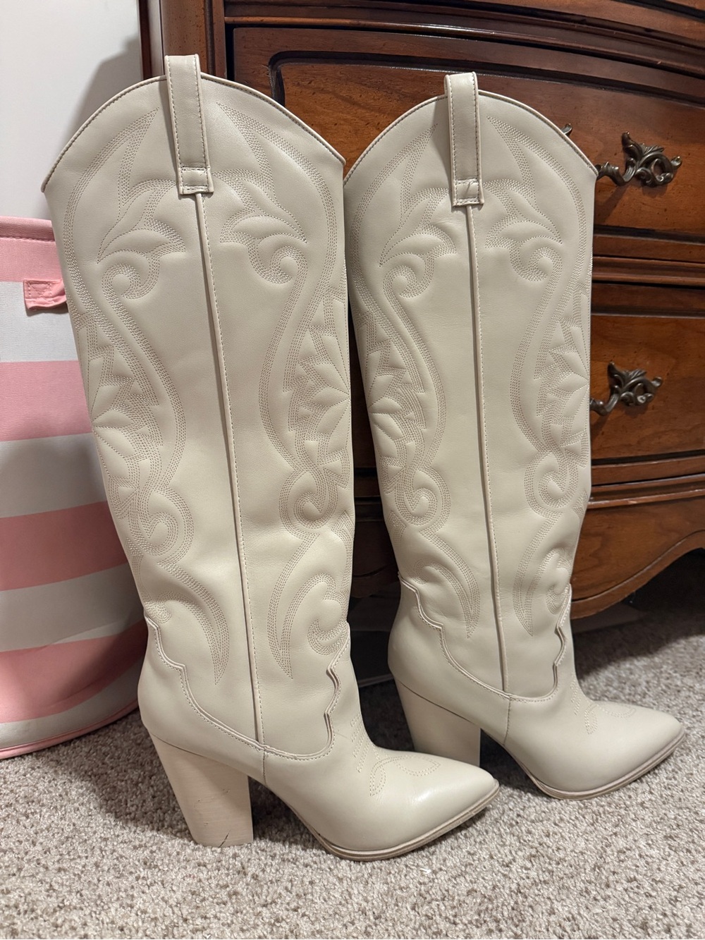 Steve Madden Cream Over-the-Knee Western Block Heel Boots